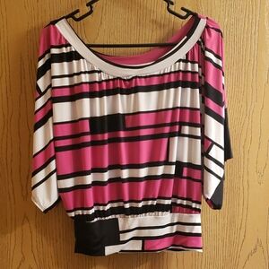 Wet Seal Pink and Black Graphic 3/4 Sleeve Blouse